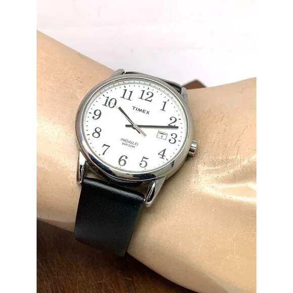 Timex Men's Watch TW2P75600 Quartz Indiglo White Dial Black Leather Band 38mm